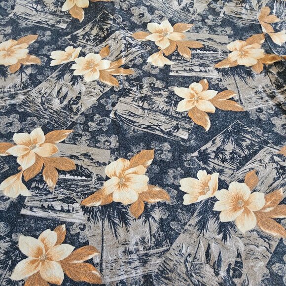 Caribbean Joe Mens Hawaiian Floral Polo Shirt XL Navy/Orange Cotton Blend - Picture 3 of 7